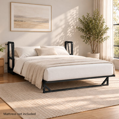 Vertical Murphy Bed Frame with Metal Slat Support, Gas-Assisted Folding Mechanism and Mattress Retaining Straps