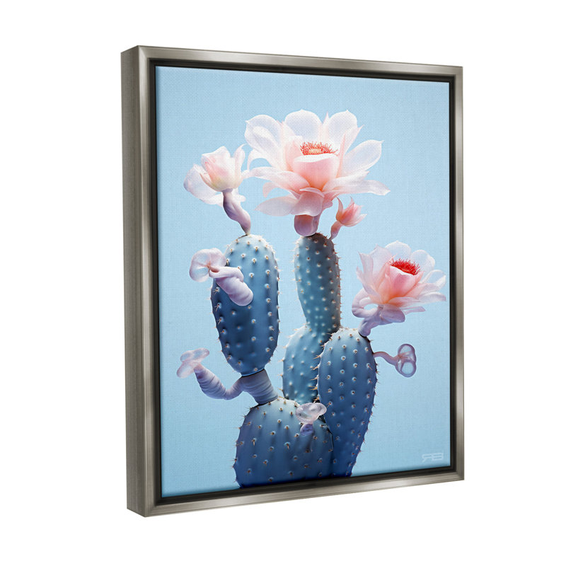 "Southwestern Pink Blooms" par RB sur toile, Cadre flottant gris lustré, H 31 po x l 25 po