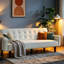 Canapé-lit 2 places convertible en cuir synthétique moderne avec structure en bois massif et pieds en bois amovibles pour le salon et la chambre à coucher