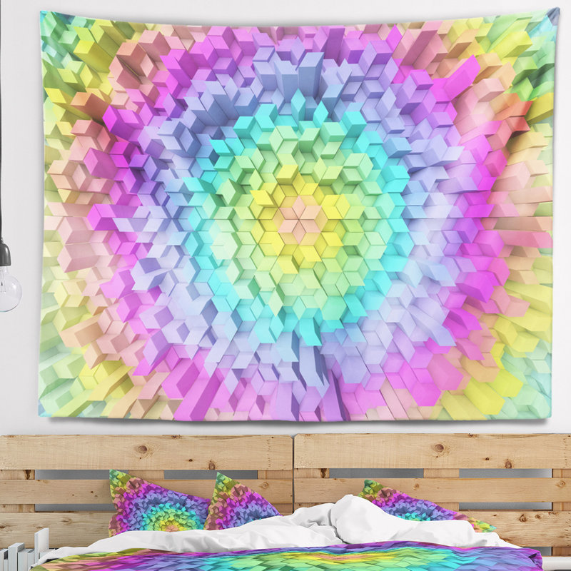 Tapisserie vue abstraite des formes géométriques colorées, H 50 po x l 60 po