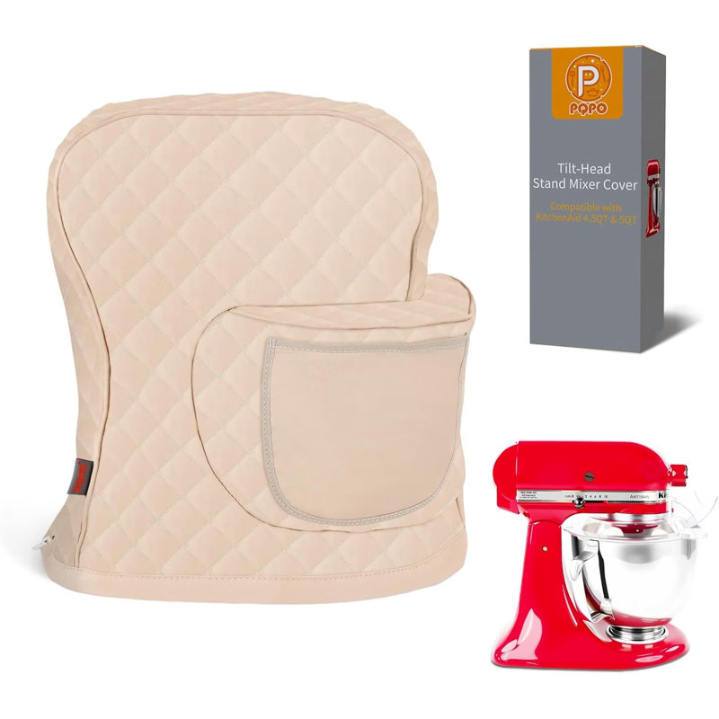 Housse pour robot pâtissier compatible avec les robots KitchenAid à tête inclinable, avec sac de rangement (blanche)