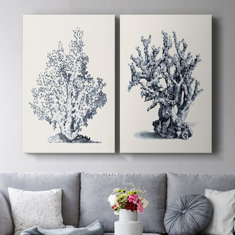 Toile tendue bleue avec corail I-Premium Gallery - prête à être accrochée, H 18 po x l 24 po