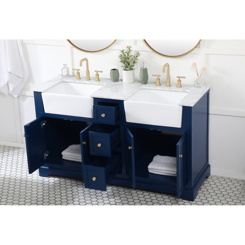 Pardue 60'' Double Bathroom Vanity with Top, Blue