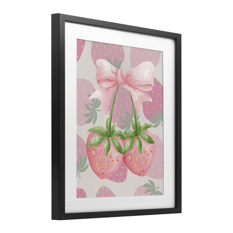 «Strawberry Shortcake Ribbon», reproduction imprimée sous verre, conception de Jesse Keith, Cadre noir minuit