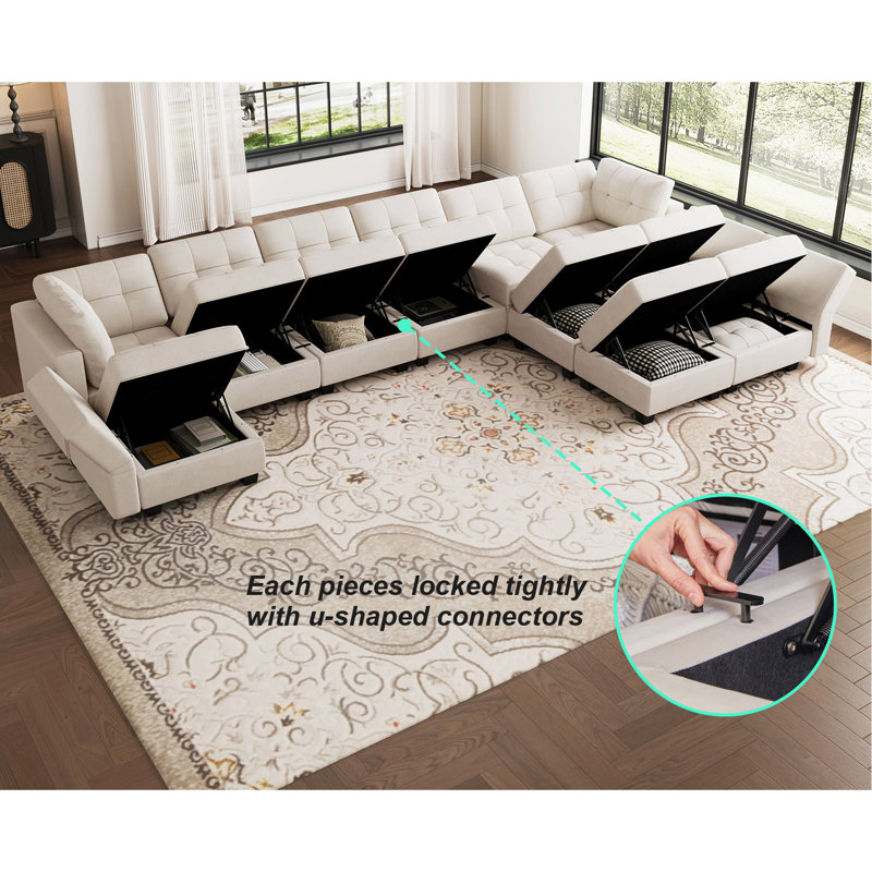 Soneson Upholstered Sectional Reversible, Beige Velvet
