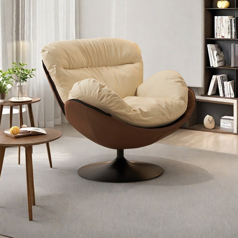 Chaise de loisir luxueuse pivotante et confortable, Beige / similicuir café, Jouet en coton