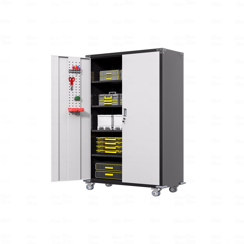 Locking Garage Storage Cabinet with Wheels & Adjustable Shelves