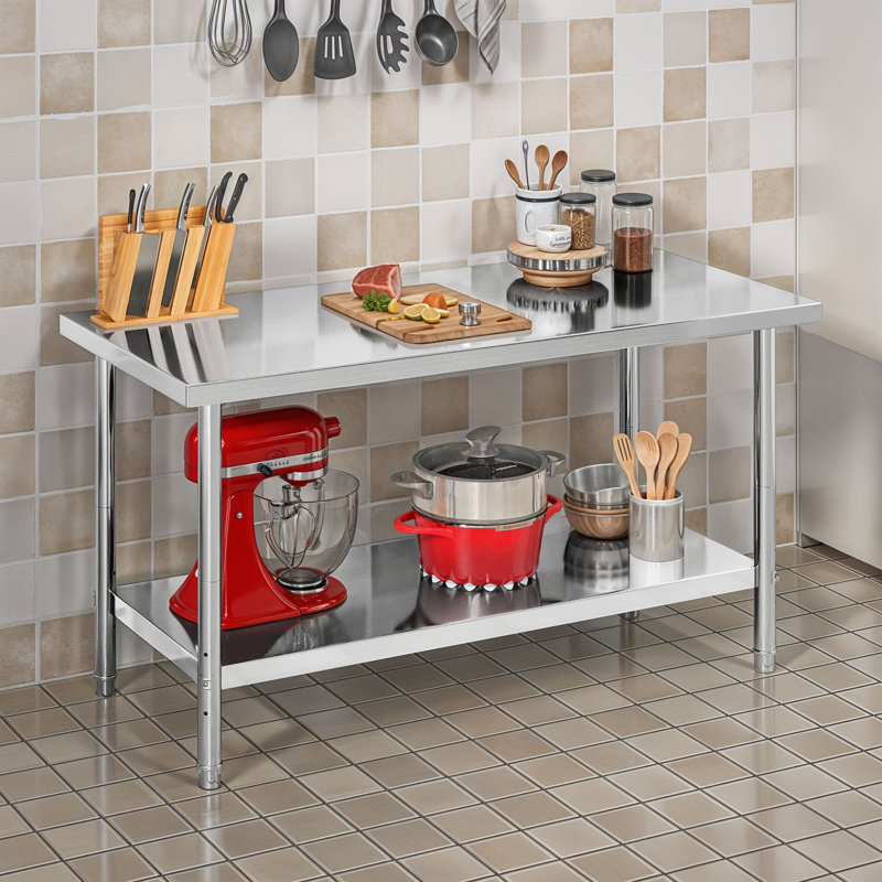  Stainless Steel Table With Undershelf, 14" H x 48" L x 24" W