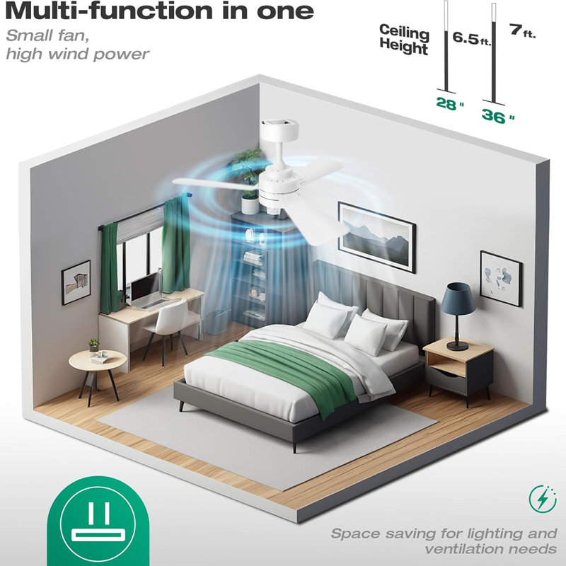 Ceiling Fans With Lights,28” Small Ceiling Fan Light, Easy-To-Install Ceiling Fans With Light And Remote,3000-6500K, Dimmable, Small Ceiling Fan For Bedroom/Kitchen/Garage