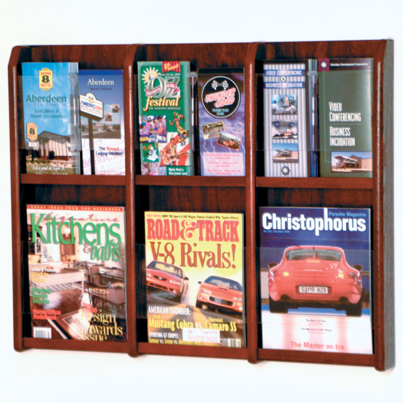 Présentoir mural Divulge 6 magazines / 12 avec plaquettes, Acajou