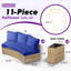 Ensemble de conversation avec canapé en rotin 11 pièces avec coussins et tables d'appoint Leiny, bleu-640840279