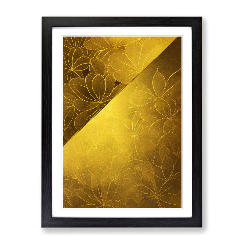 FRM-V0523-844X Flower Print Gold Leaf - Picture Frame Print, 34cm H x 25cm W, Oak Framed