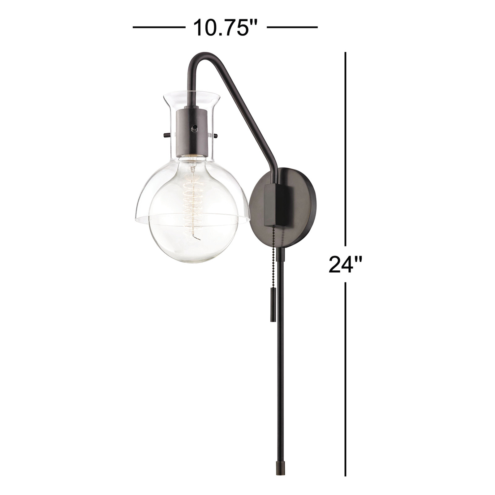 Luke Single Light Glass Dimmable Armed Sconce, Old Bronze