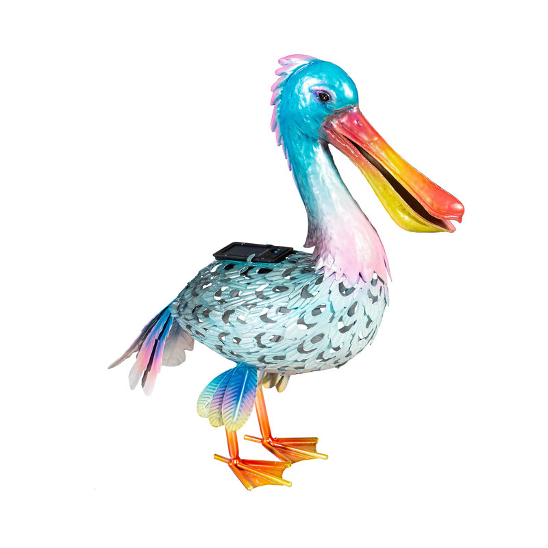 Pélican bleu solaire en métal, H 16 po