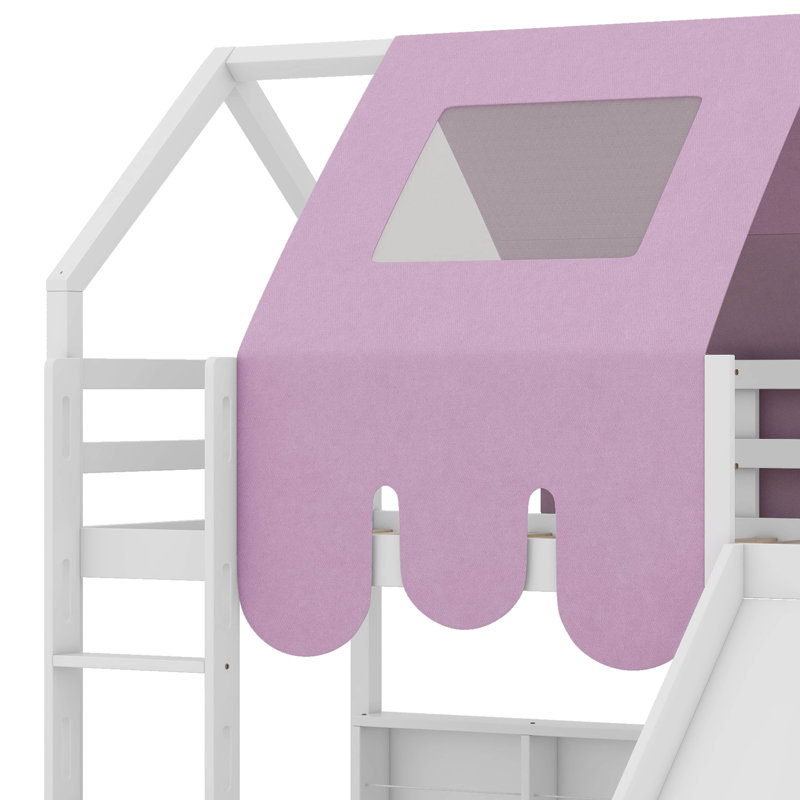 Structure de lit avec tente Armelia, Lit simple, Blanc / rose