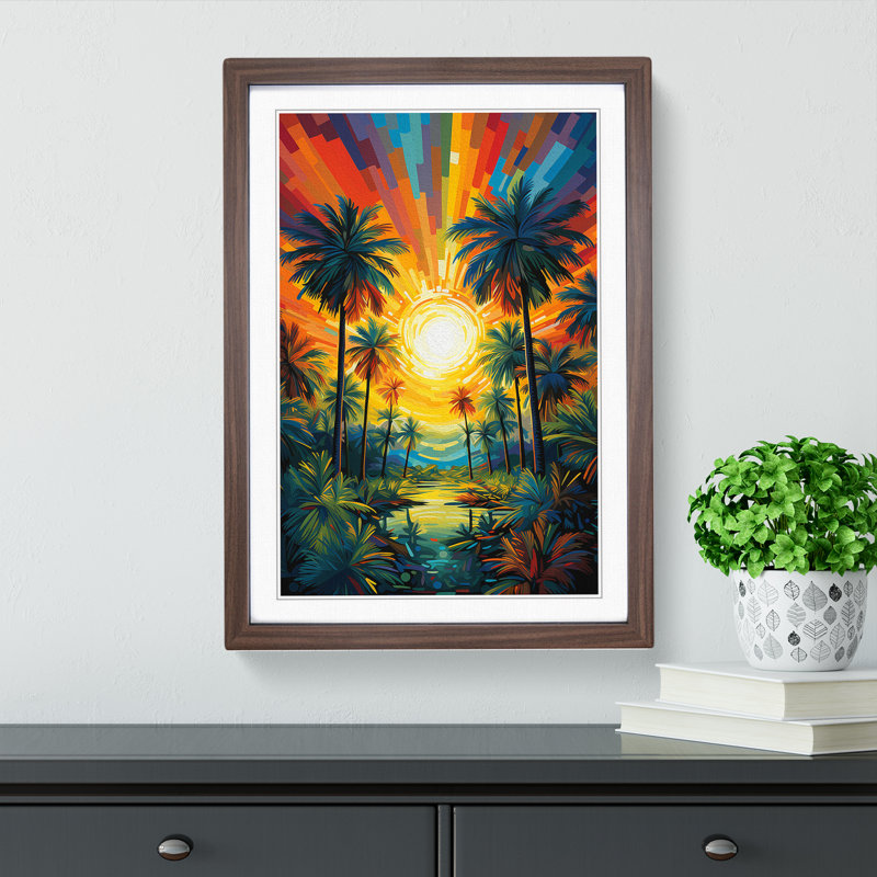 Palm Tree Orphism No.2 - Single Picture Frame Print on Wood, Walnut Framed, 34cm H x 25cm W