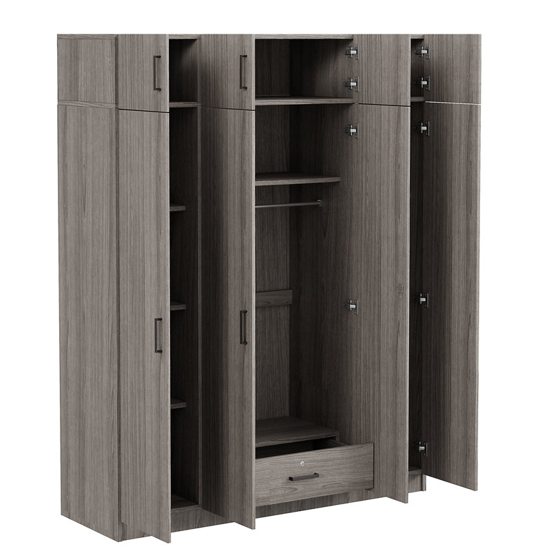 Armoire 4 portes avec 1 tiroir et armoire supérieure, Gris