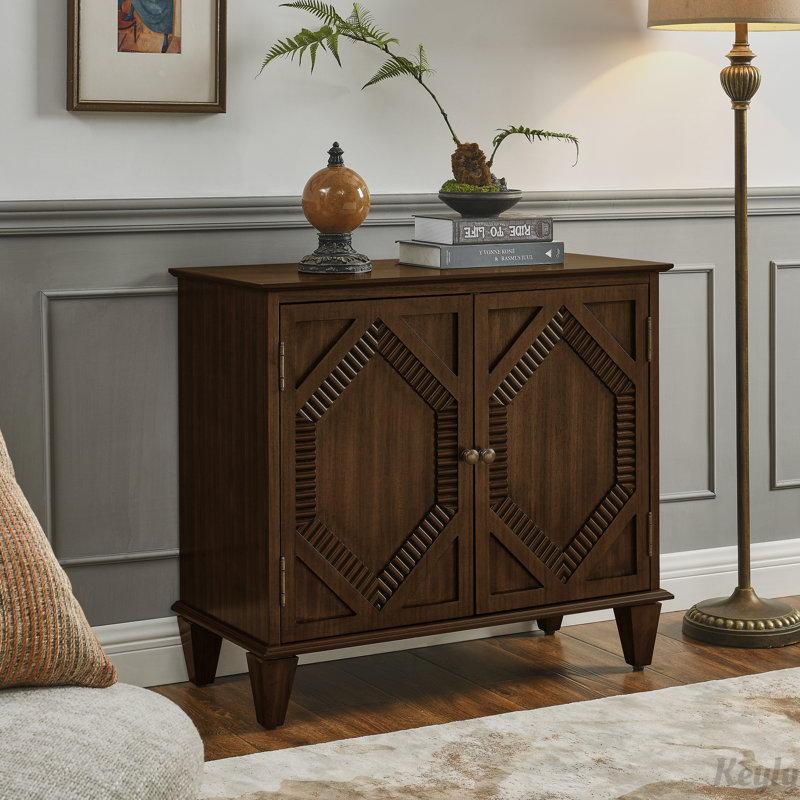 Buffet rétro 33,6 "en bois avec rangement, Noyer