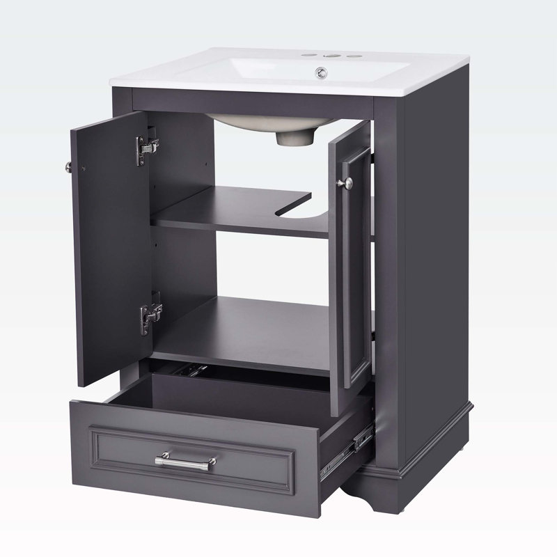 Ensemble de meuble-lavabo 24 po avec lavabo en céramique, Bleu/gris