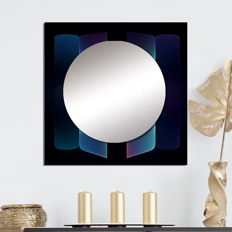 Rétro motif géométrique mauve sur fond noir I - art mural moderne à miroir géométrique carré pour salle de bain