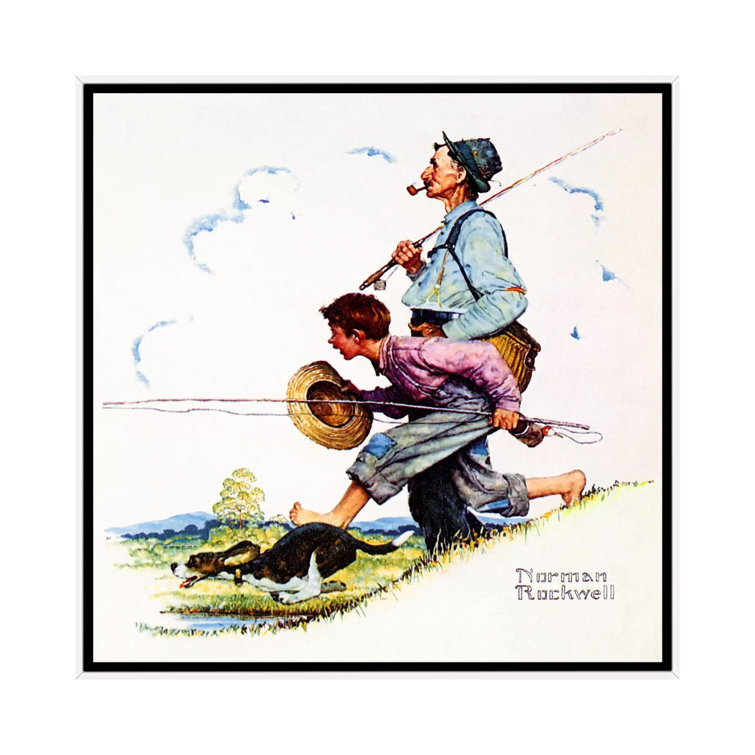 East Urban Home 'Grandpa and Me Fishing' by Norman Rockwell Graphic Art On Wrapped Canvas Size: 26 H x 26 W x 1.5 D