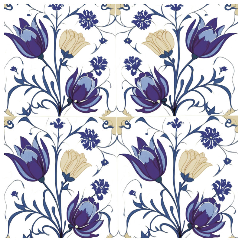 Blue Floral Tile Comforter, King