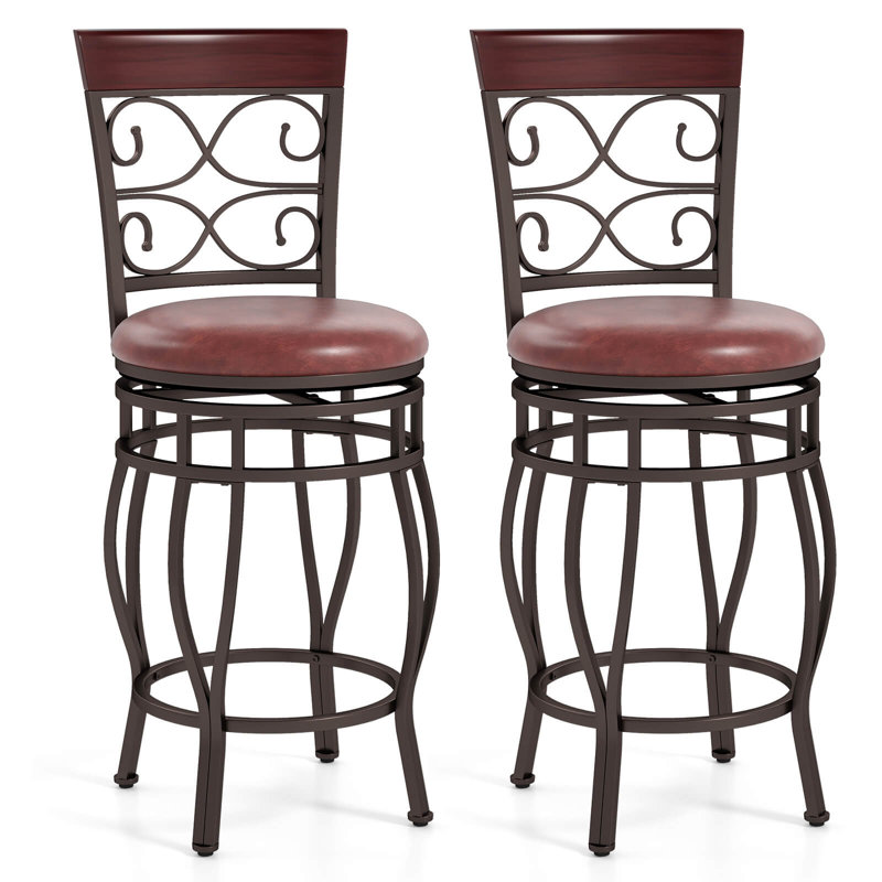 Ensemble de 4 tabourets de bar pivotants 26 po avec dossier rembourré et repose-pieds brun, 2