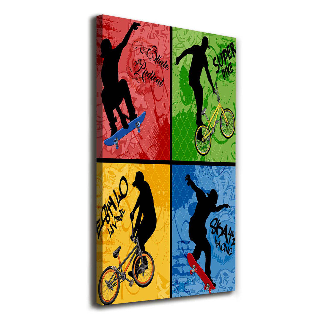 Fahrrad und Skateboard - Kunstdrucke auf Leinwand - Wrapped Canvas