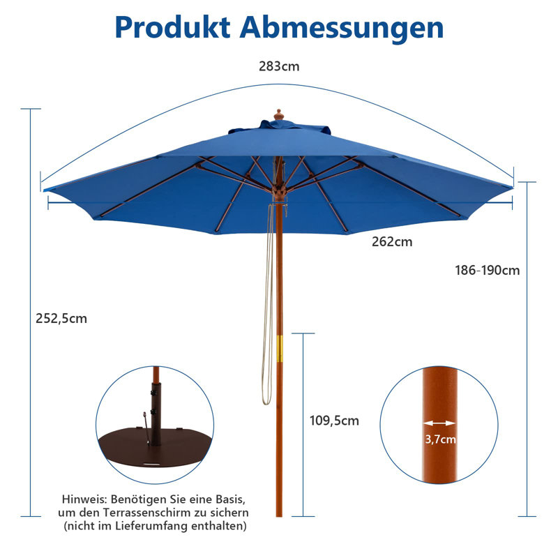 Antenor 262cm Market Parasol, Blue