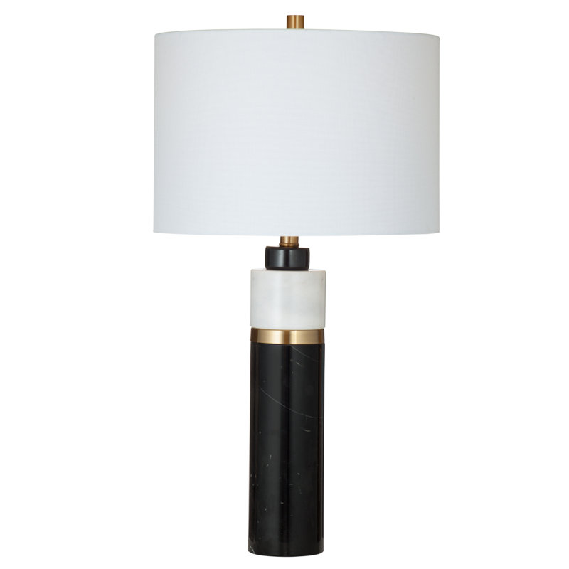 Gregory Black & White Marble Table Lamp with Gold Accents & Drum Shade