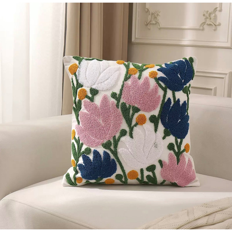Square Cushion Cover, Multicolour Plants & Flowers