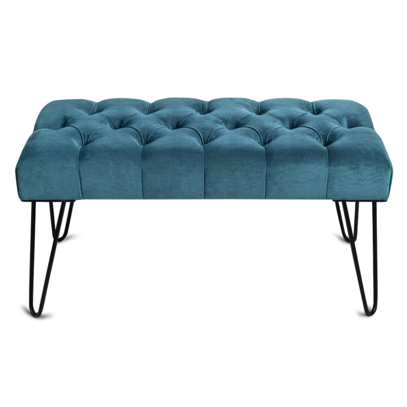 Velvet Upholstered Bench, Sea Green, H40 x W120 x D40cm