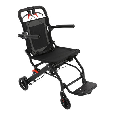 Rollator Walker Black Foldable Transport Wheelchair Lightweight Aluminum Portable Travel Wheelchair for Seniors & Mobility Impaired