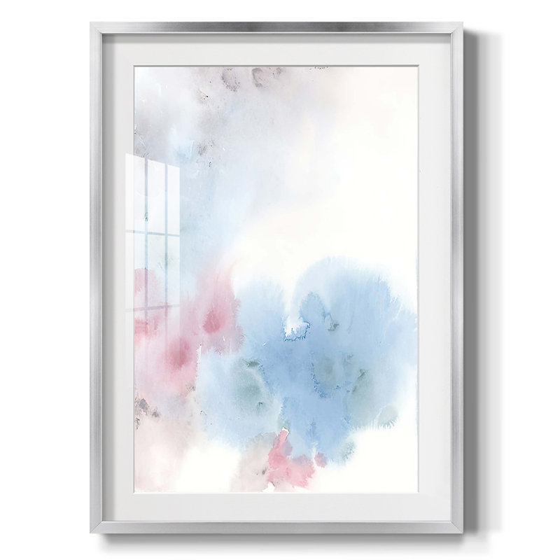 Nuage liquide II, Blanc, Papier avec cadre argenté