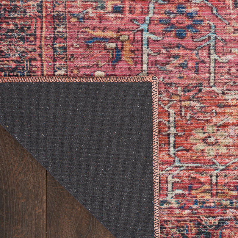 Brick Red Cotton Chenille Rectangular Washable Rug