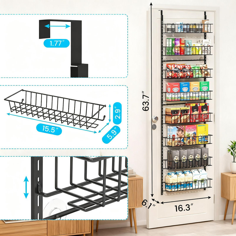 Support de rangement pour garde-manger au-dessus de la porte, étagères à épices suspendues à 8 niveaux, rangement en métal robuste pour la cuisine, la salle de bain, la salle de lavage et l'organisation du bureau personnel