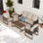5-Person Brown Cedar Wood Gray Wicker Patio Outdoor Sofa Seating Group with Olefin Cushions, Rectangle Coffee Table-1076026051