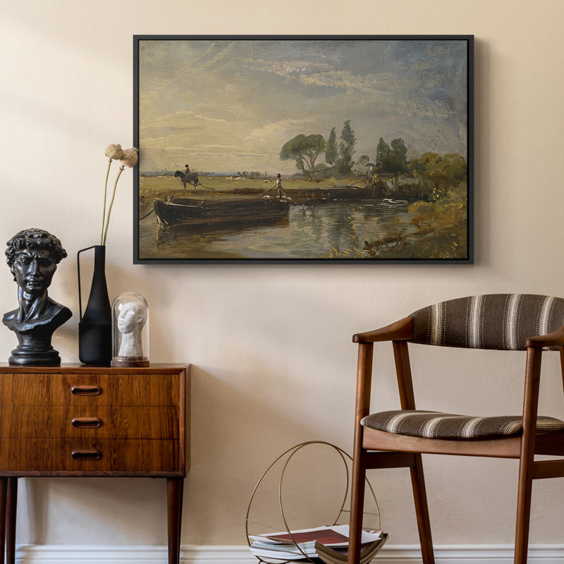 Barge sous l'écluse de Flatford, v. 1810 - John Constable, toile tendue avec châssis encadrée, 24 po x 36 po, Doré