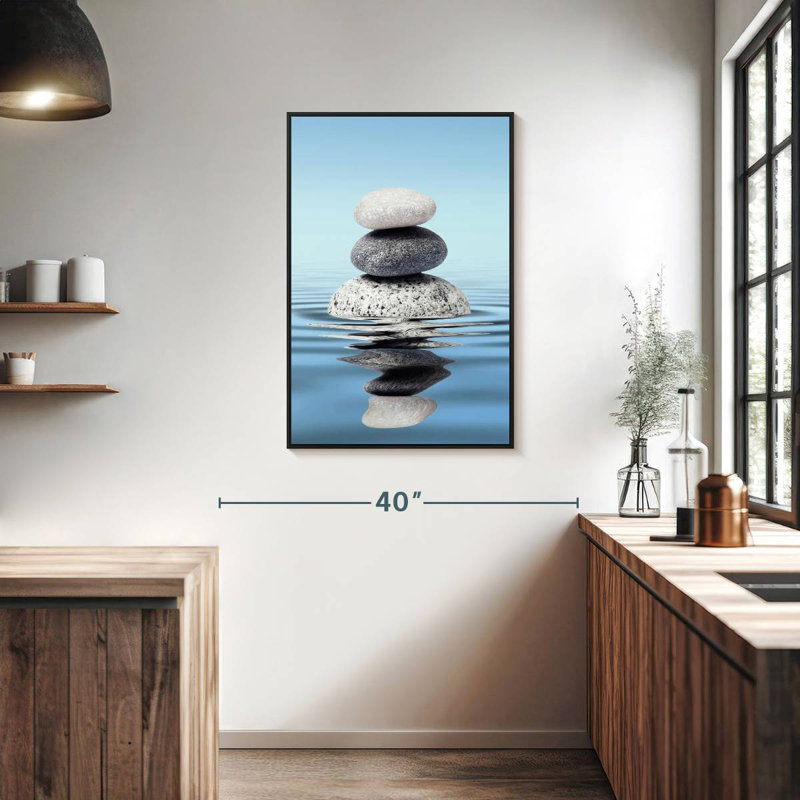 Ondulations zen, 25 po x 37 po, Cadre flottant noir