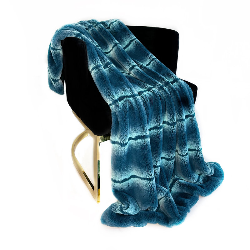 Couverture Fluffy Fields, Bleu sarcelle / noir, L 36 po x L 60 po