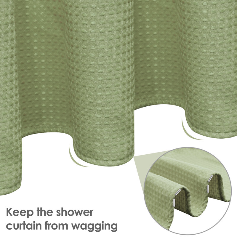 Sulmy Solid Color Shower Curtain with 12 Stainless Steel Hooks Included, Green, 72" H x 72" W