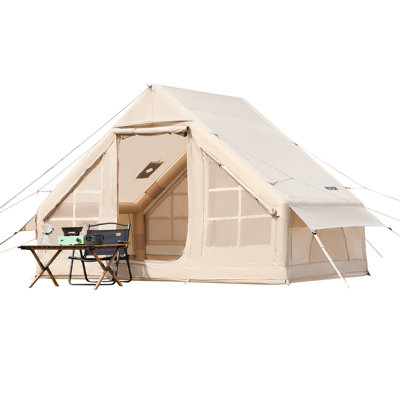 Inflatable Tents For Camping, 3-5 Person Easy Setup Blow Up Tent With Hand Pump, 300D Oxford 4 Season Glamping Tent With Stove Jack 2 Doors And 2 Mesh Windows, Storage Bag Included For Easy Taking