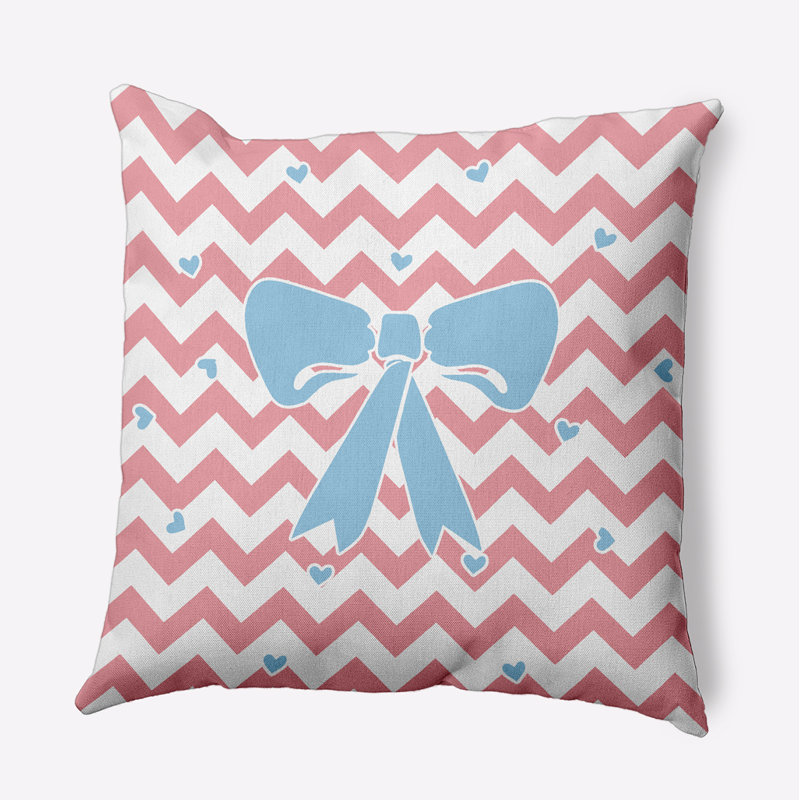 Pink Chevron Bow Polyester Square Indoor/Outdoor Pillow