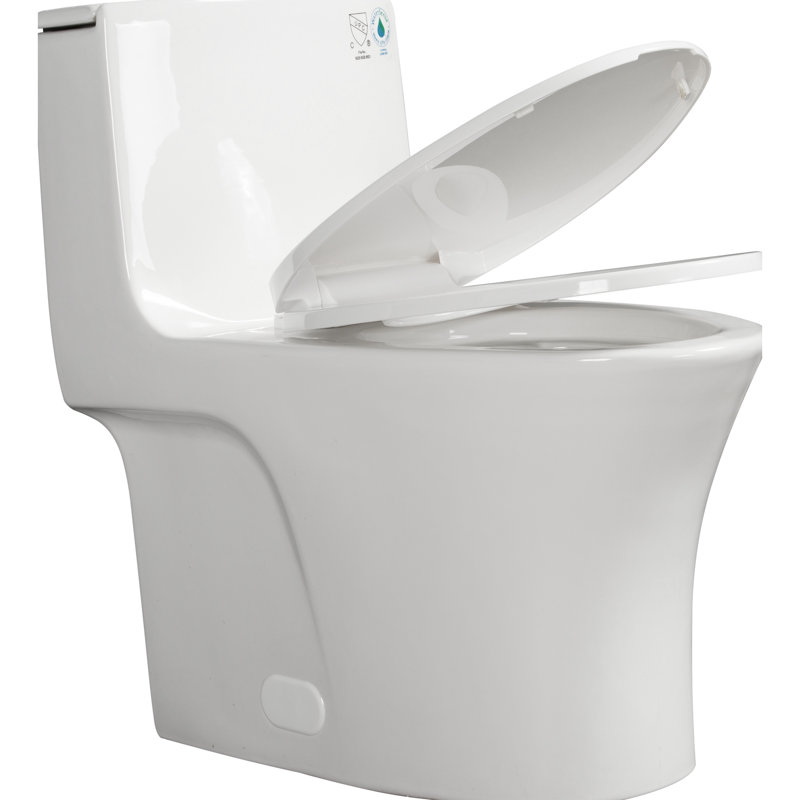 Elongated Comfort Height 1.1/1.60 One Piece Toilet, Soft Closing Seat, Glossy White, Water, High Flush Score, Floor Installation Simplicity Toilet With , Design, Water Function, Quick Install