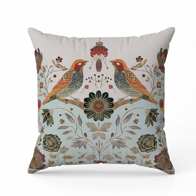 Coussin Birdsong, Bleu / orange / argent, Carré 26 po
