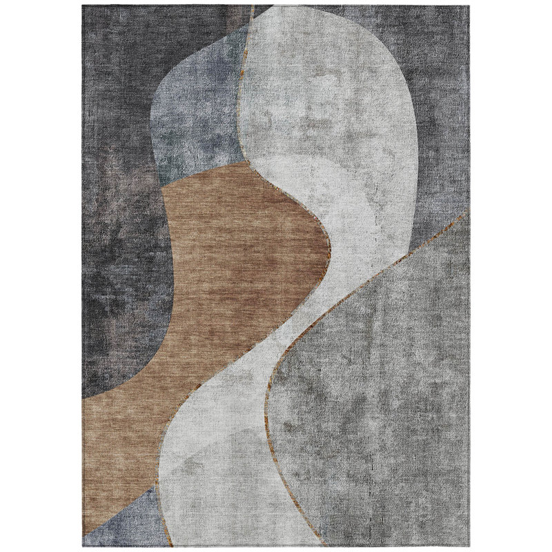Tapis extérieur lavable abstrait gris anthracite et brun 8 pi x 10 pi