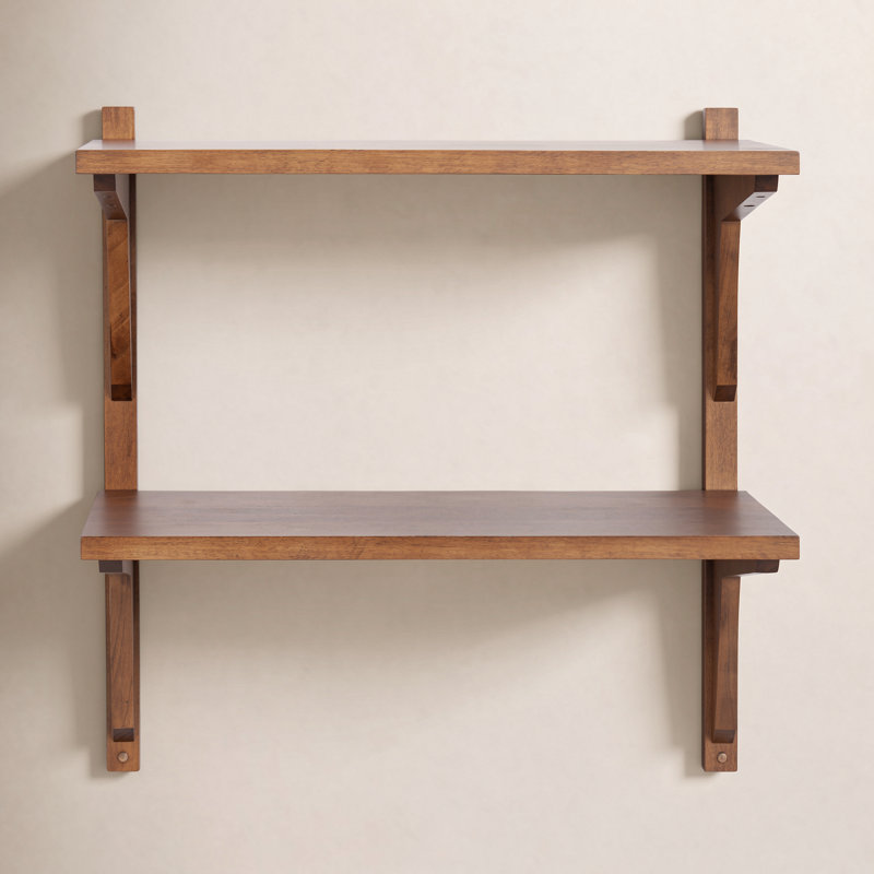 Meridien Tiered Solid Wood Wall Shelf, Brown