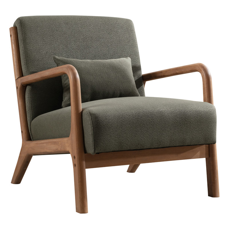 Cashel 25.78" Wide Mid Century Upholstered Accent Chair with an Extra Pillow(Set of 3), Dark Green