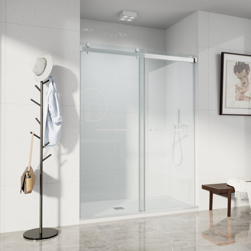44–48" W X 76" H Modern Frameless Double Sliding Shower Door Tempered Glass And Stainless Steel Hardware, Brushed Nickel