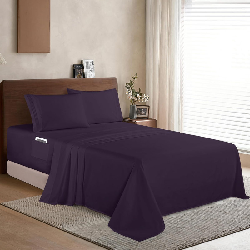 Ensemble de draps 4 pièces en microfibre de qualité hôtelière Elegant Comfort Luxury 1500, Purple